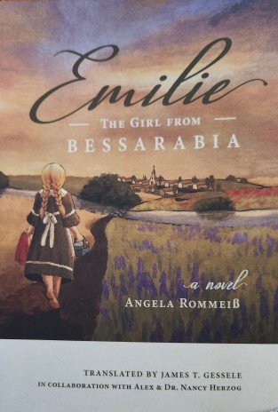 book cover of young girl walking on path through wheatfield toward a small village